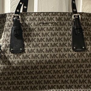 Michael Kors Monogram Black and Brown Satchel